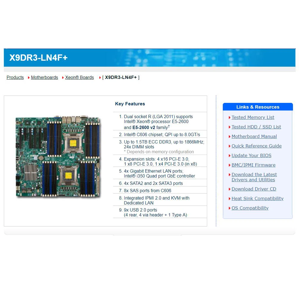 X9DR3-LN4F+ For Supermicro PC Motherboard LGA2011 E5-2600 V1/ V2 Family ECC DDR3