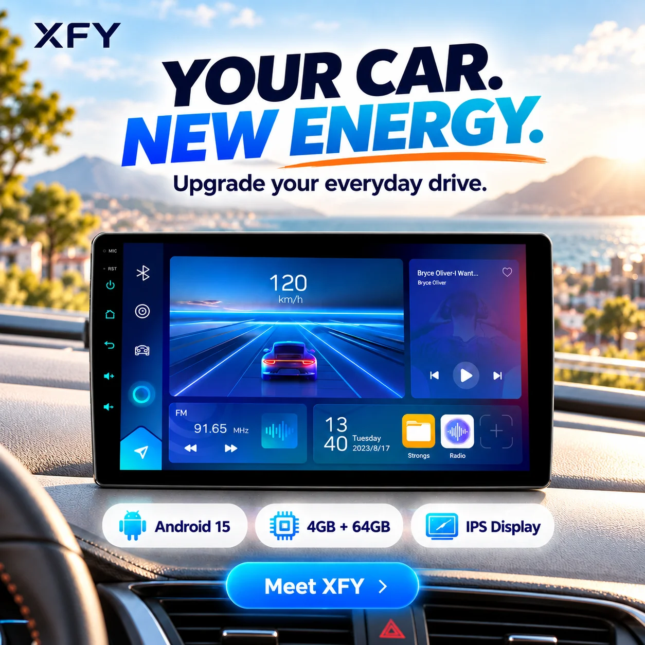 XFY Car Stereo Android 15 4GB+64GB Wireless CarPlay Android Auto 7/9/10 Inch 720x1280 IPS ScreenFfor Car Audio Upgrades NEW 2026