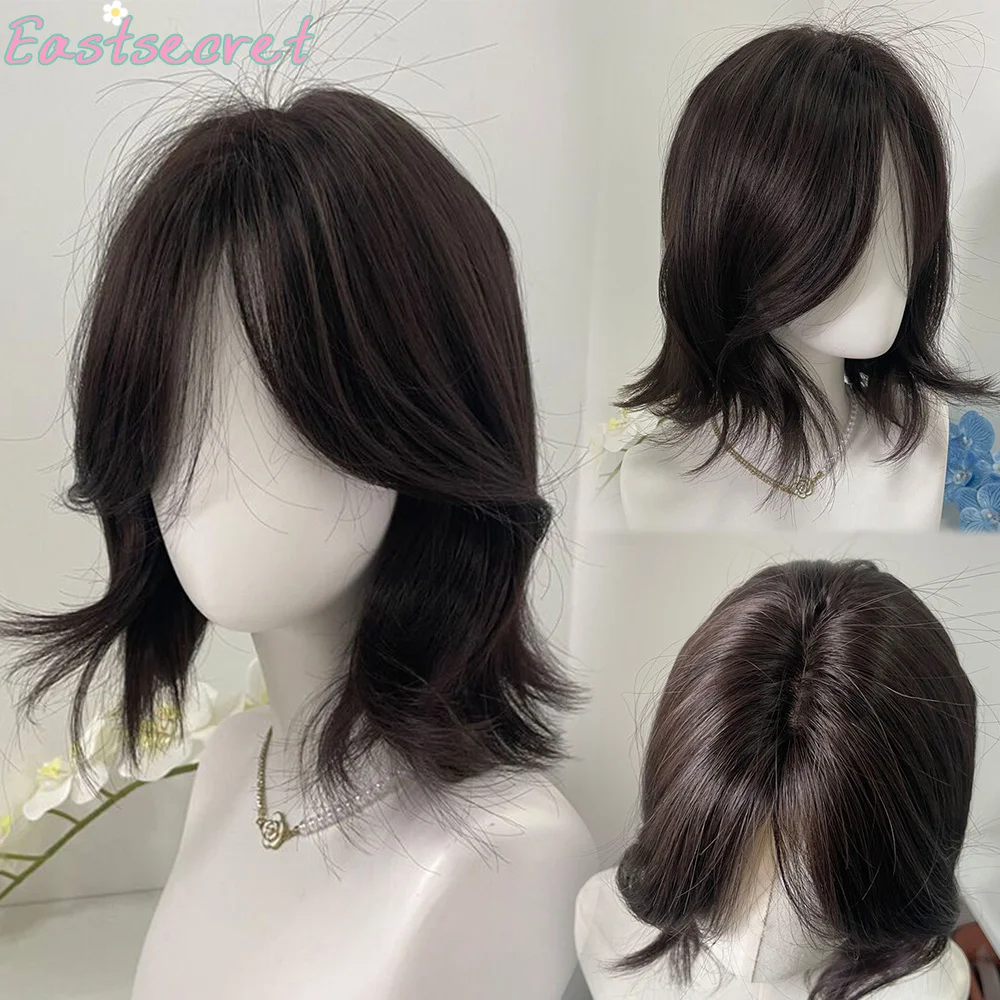 EAST Lolita Synthetic Wig Forehead Lace Wolf Tail Short Curly Hair Black Layering Daily Fluffy Wig Full Head Unisex Daily Hallo