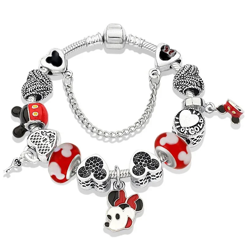 Disney Classic Design Mickey Minnie Charm Bracelet Silver Color Round Women Girl Fashion Jewelry Bracelet Pulsera Mujer view 6