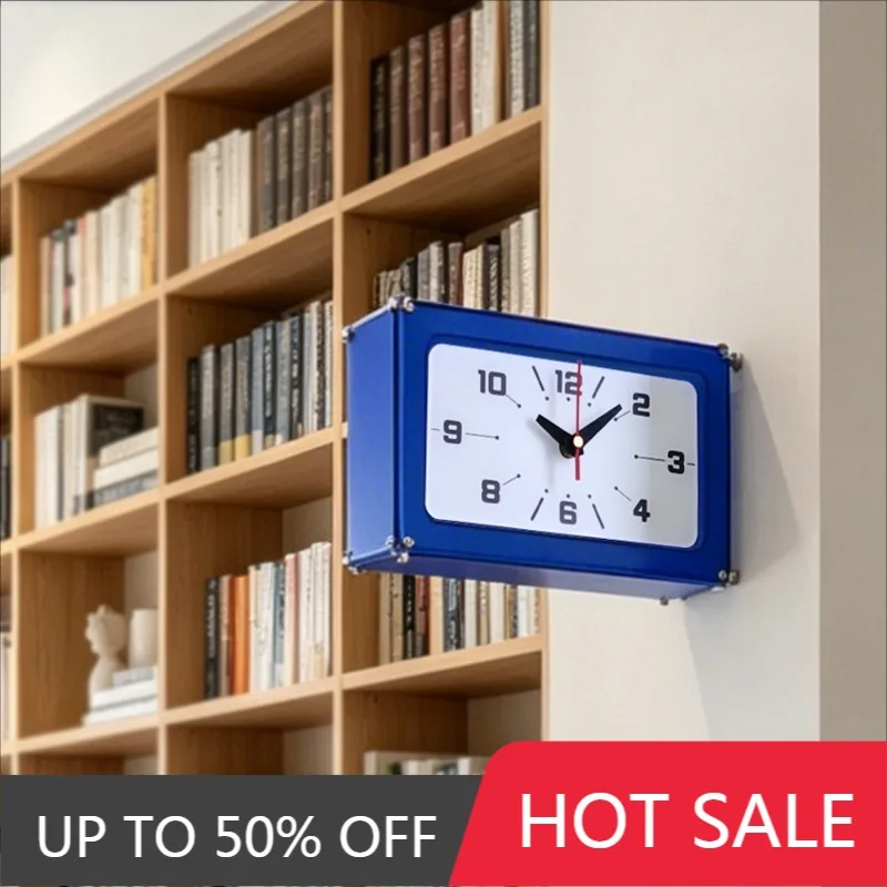 Minimalist Double-sided Wall Clock Creative Rectangular Corner Wall Clock Modern Living Room Aesthetic Clocks Home Decoration