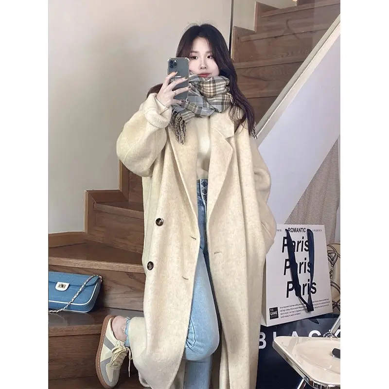 

Double-Sided Cashmere Coat For Women 2024 Autumn And Winter New Korean Style Loose Mid-Length Style Flooded Woolen Coat