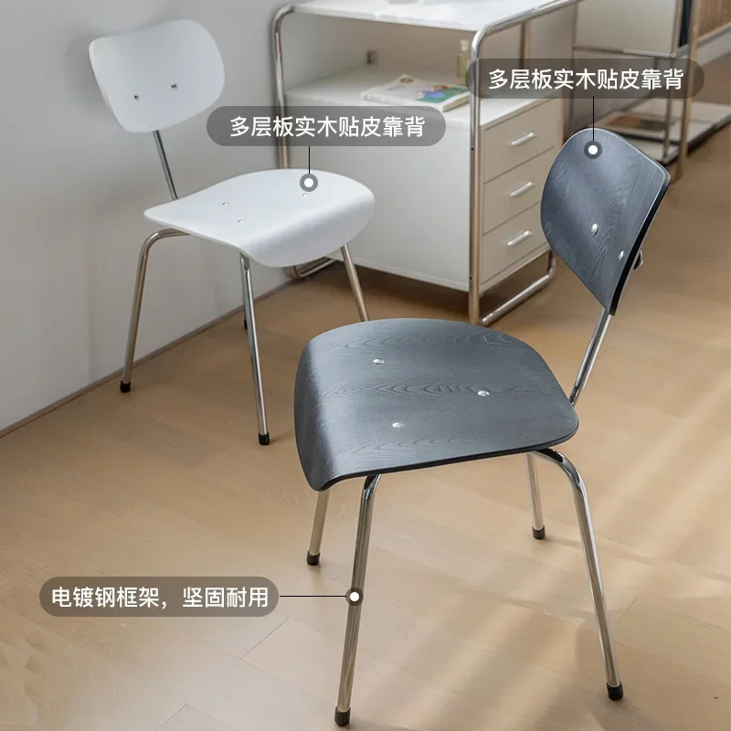 Nordic negotiation Internet celebrity stainless steel foot single chair, simple wooden backrest dining chair