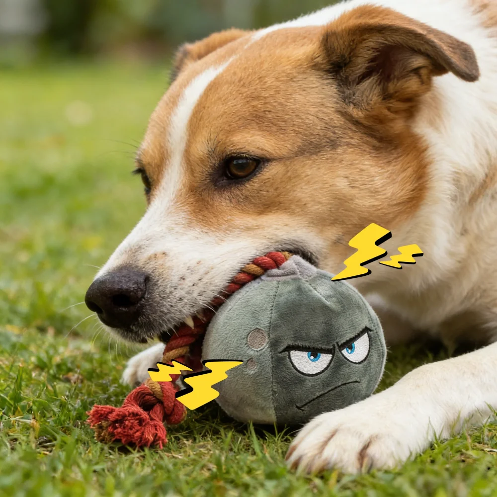 Plüsch-Handgranaten-Hundespielzeug mit Zugschnur: Niedliches Kau- und Zerrspielzeug, Weiches Seil und Stich-Design für Interaktives Spielen