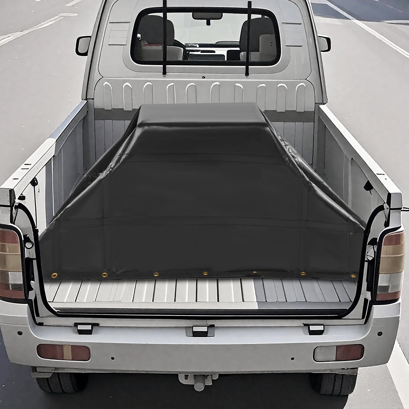 

Черный грузовой брезент 63*56,75 дюйма с 4 регулировками, водонепроницаемая ткань для грузовика с крючком, сумка для хранения на ремне