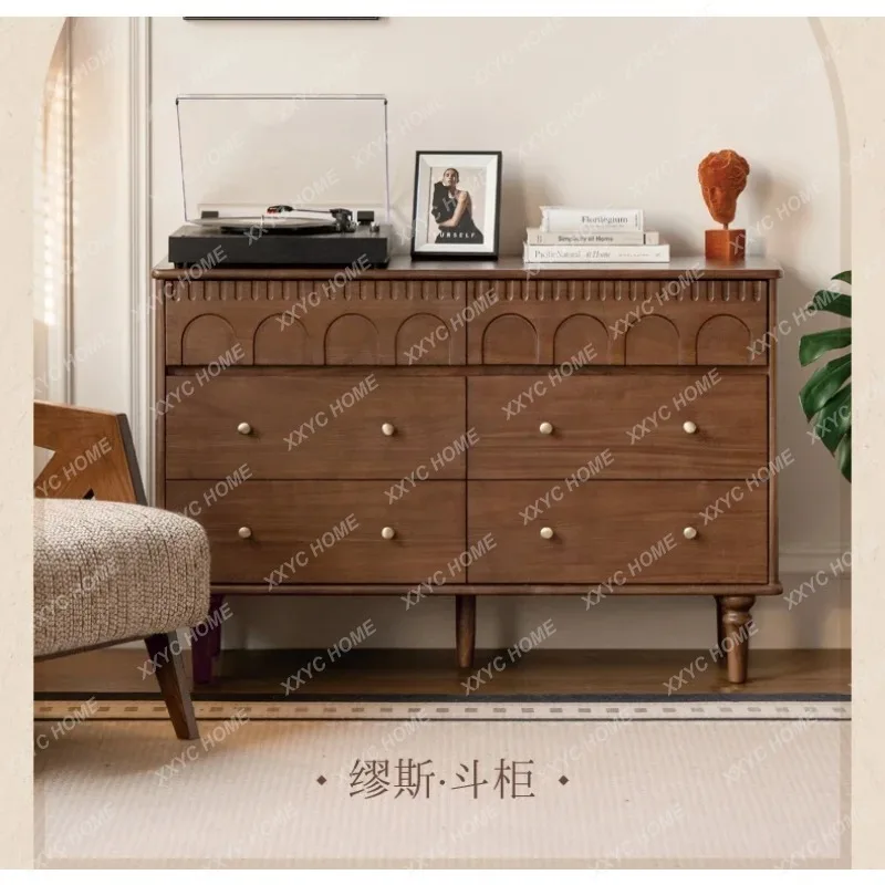 LSolid wood chest  retro black walnut storage cabinet household