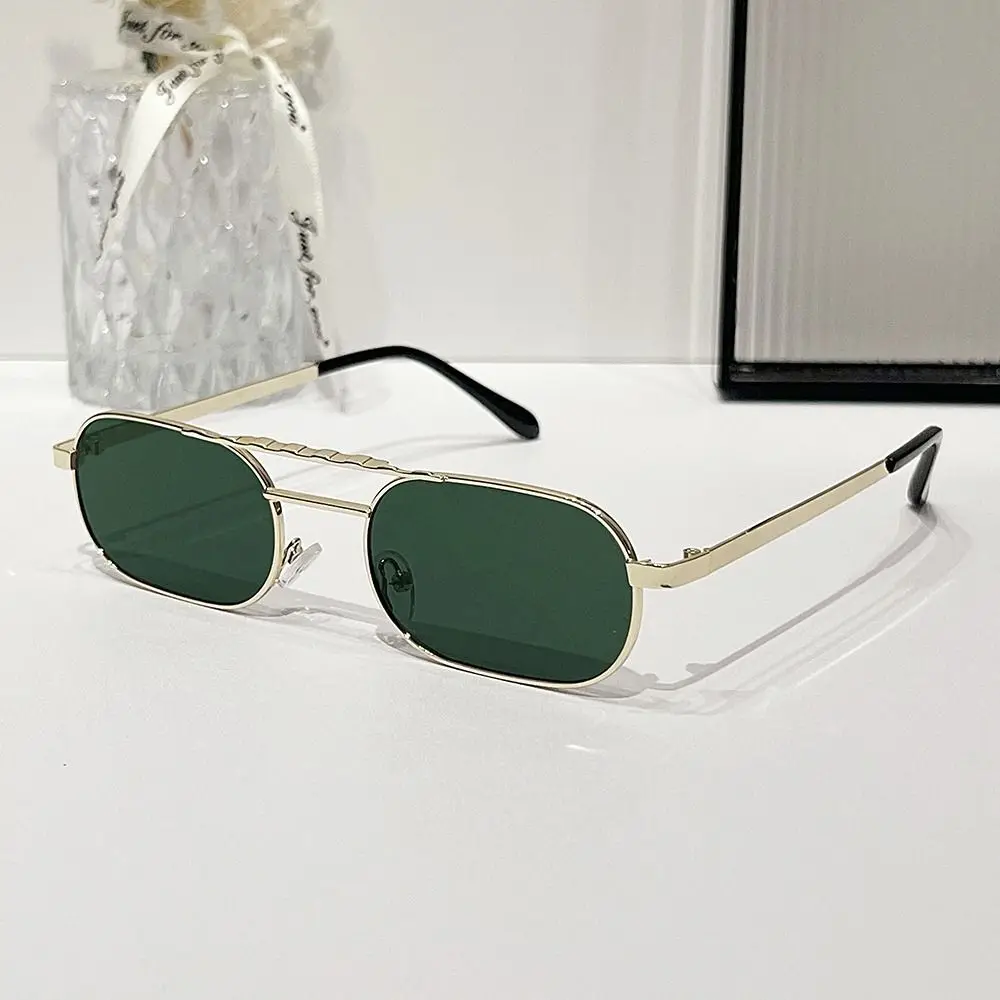 Metal Frame Small Sunglasses Hip Hop UV Protection Rectangular Sun Glasses Beach/Travel/Streetwear 90's Glasses for Women & Men