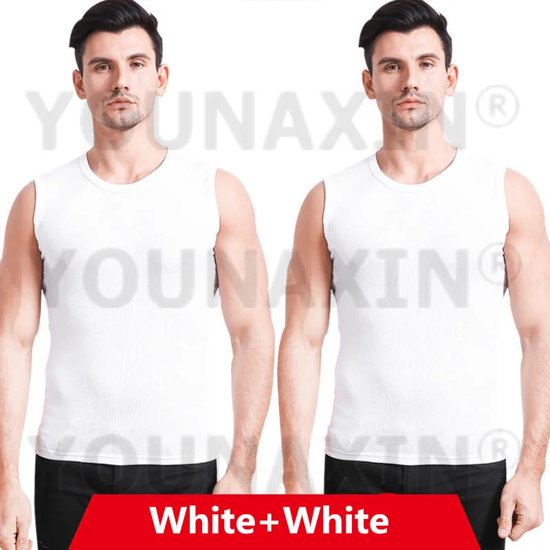 2 Pcs Men Cotton Black Vest Broad Shoulders White Underwear T- Shirts Gray Sleeveless Singlets Bottom Undershirt M L XL 2XL 3XL