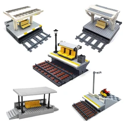 City Train Station Platform Building Blocks Creative MOC Assembly Track Platform Waiting Shelter Building Scene Expansion Toys