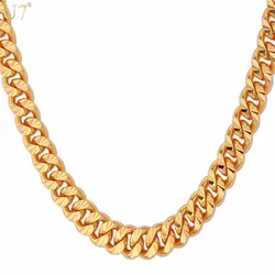 U7 Curb Chain Necklace Hollow Miami Cuban Link Chain For Men Gift 6mm Choker Wholesale Gold Color Hip Hop Jewelry