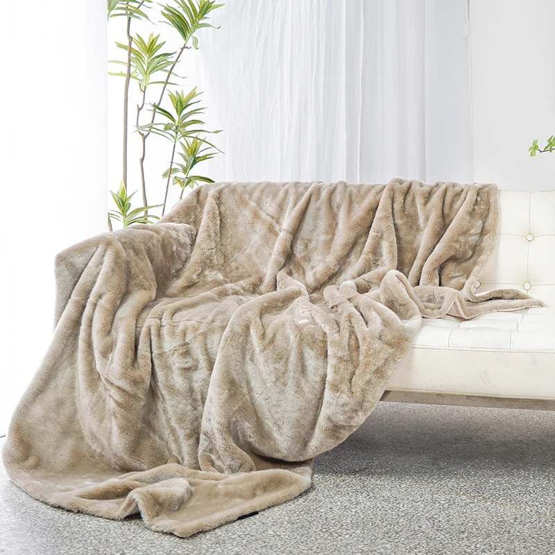 

Nordic Solid color Thicker Super Soft Shaggy Faux Fur Blanket Decoration home blankets and throws high-end plush Bedspread