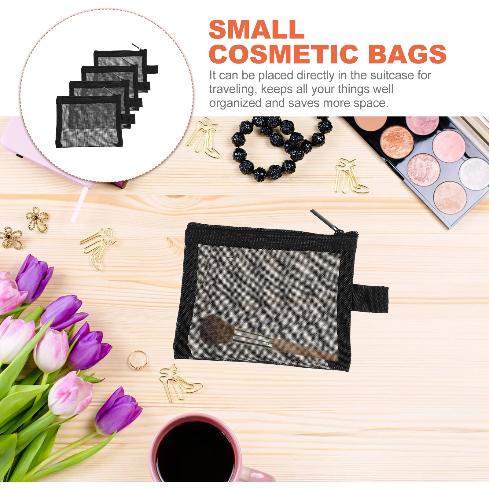 

4pcs Small Mesh Lipstick Travel Outdoor Toiletries Powder Bags Storage Pouches Makeup Small Bags ganizer