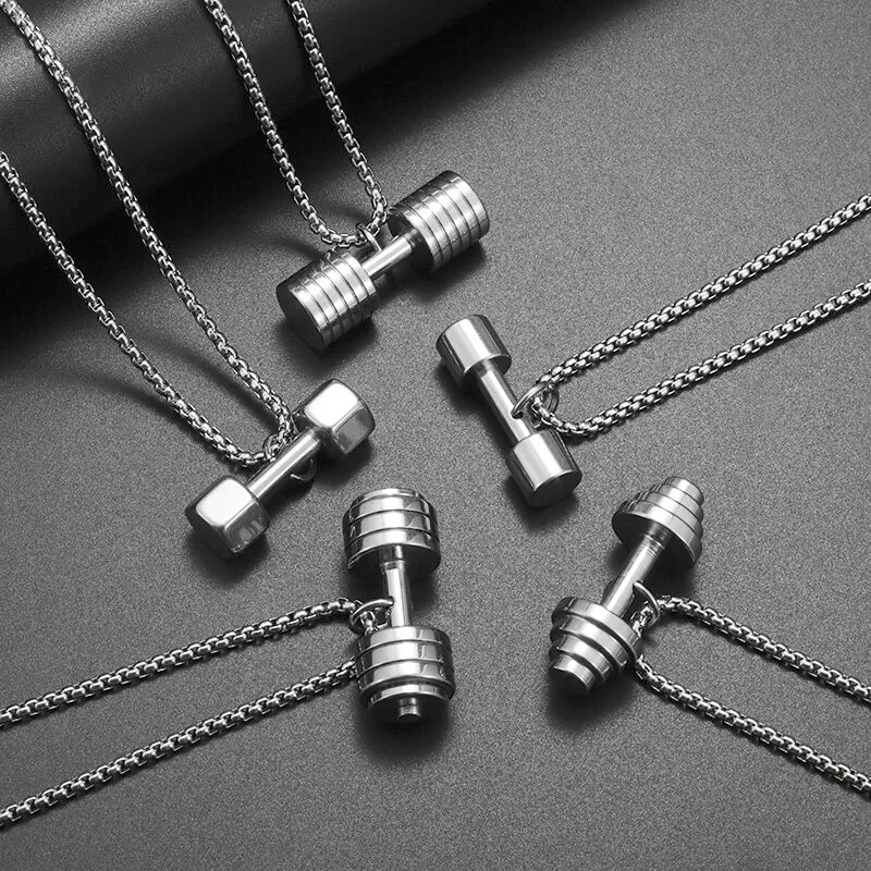 Barbell Dumbbell Necklace Men's and Women's Fashion Trend Gym Sports and Leisure Accessories