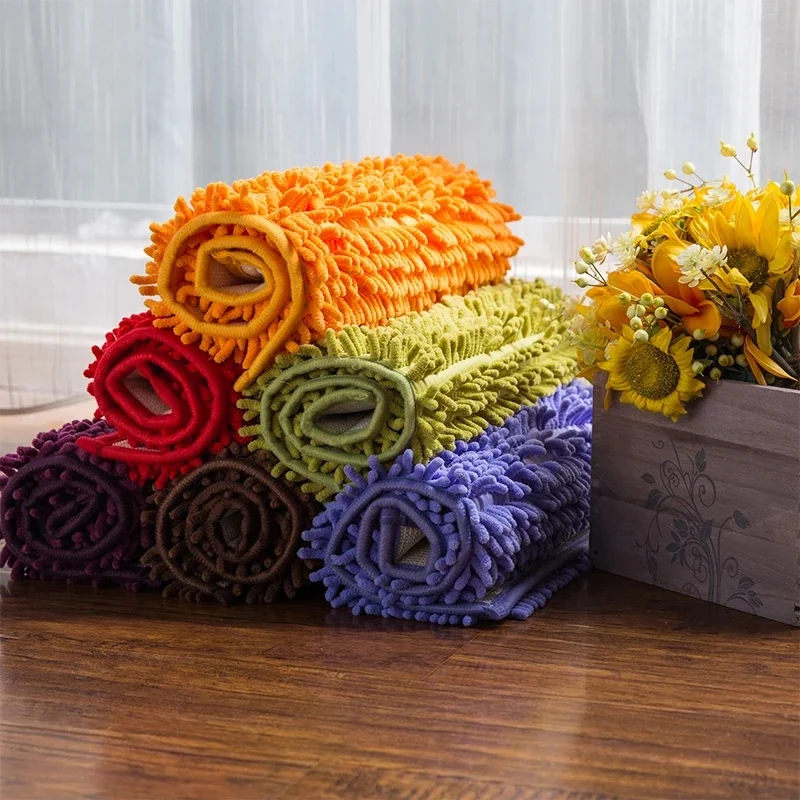 High Density Chenille Bath Rug Durable  Super Absorbent Non Slip Foot Mat Machine Washable Quick Dry Carpet for Bathroom Kitchen