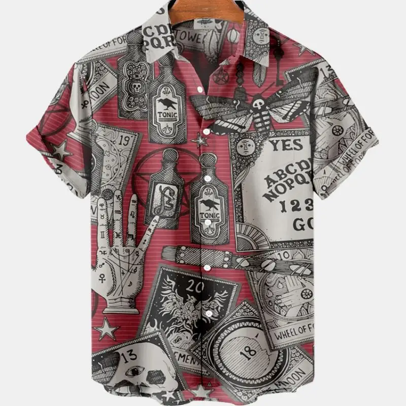 Summer Men\'s Fashion Casual Social Hawaiian Floral Skull Short Sleeve Shirt Luxury Elegant Dazn Vintage Vacation Resorts Clothin