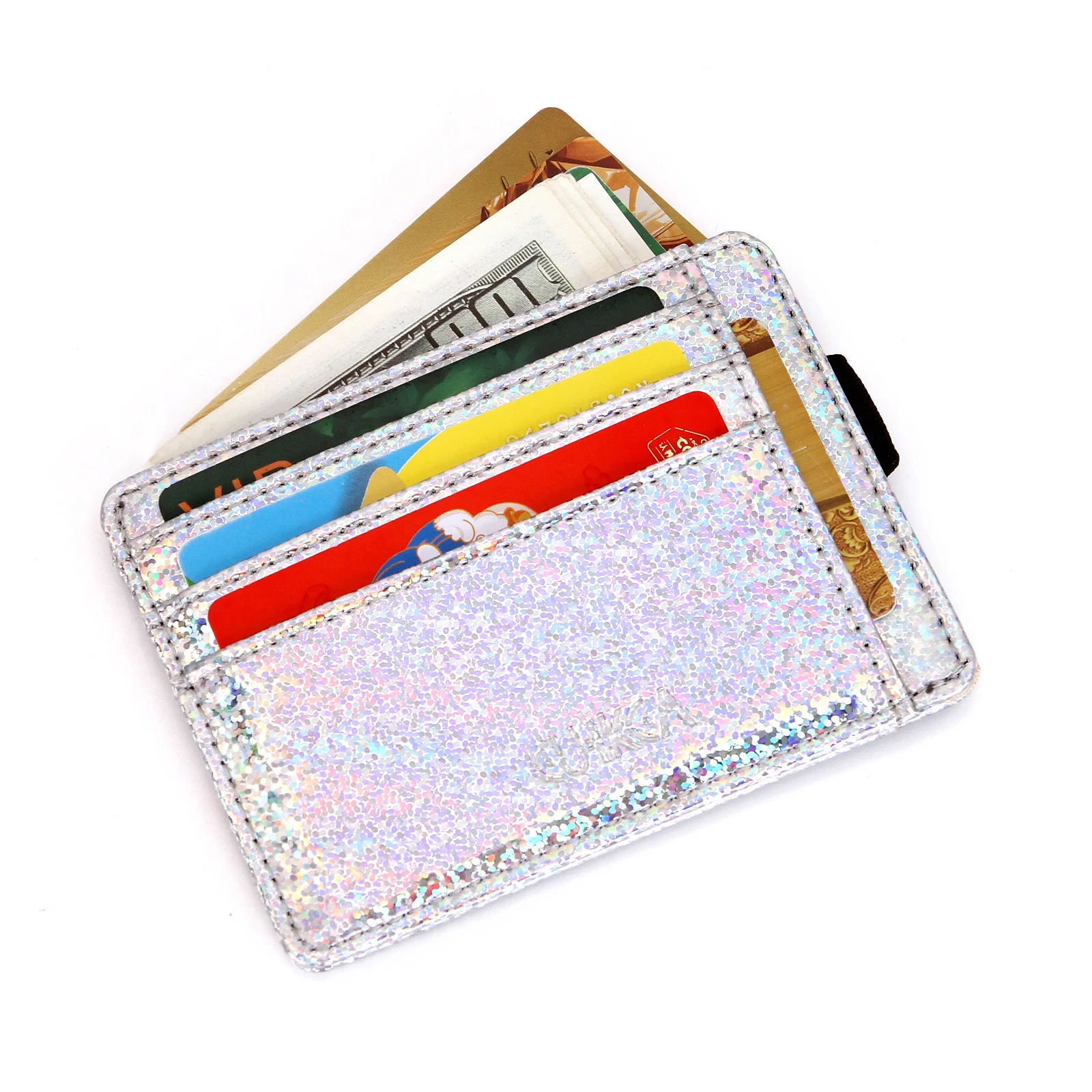 

2024 New PU Gradient Women's Coin Purse Sequin Clip Short Card Bag ID Clip Wallets for Women Fashionable Beautiful