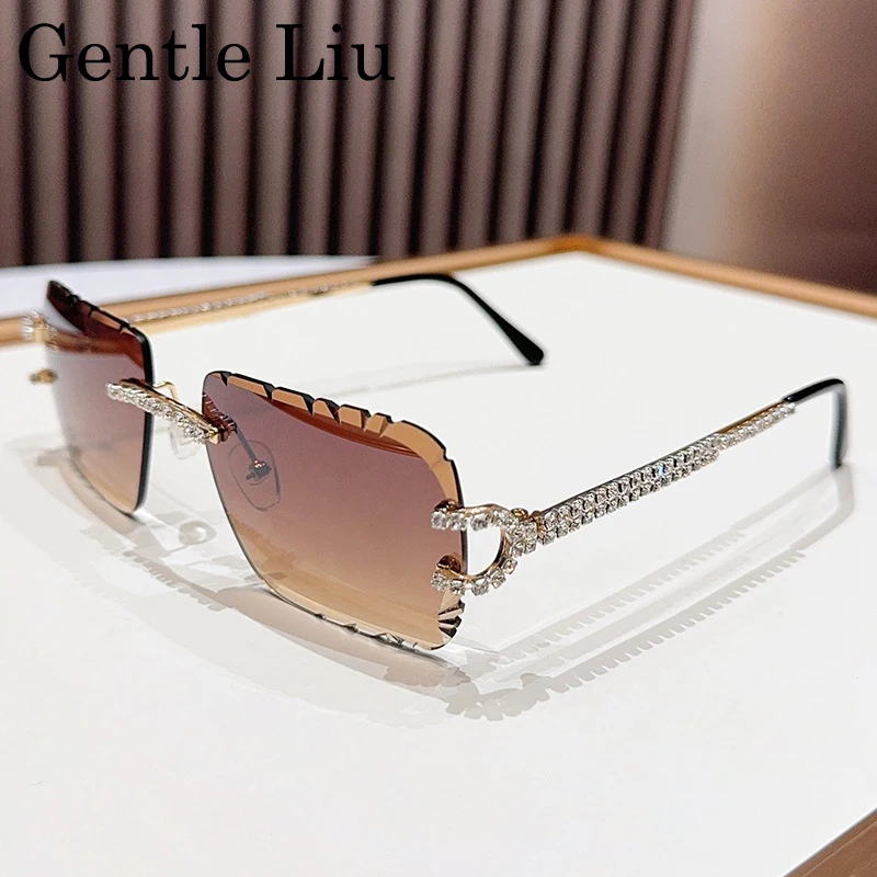 

Vintage Square Punk Sunglasses Men 2025 Luxury Brand Cut Edge Frameless Sunglass Trendy Rhinestone Eyewear For Male UV400 Shades