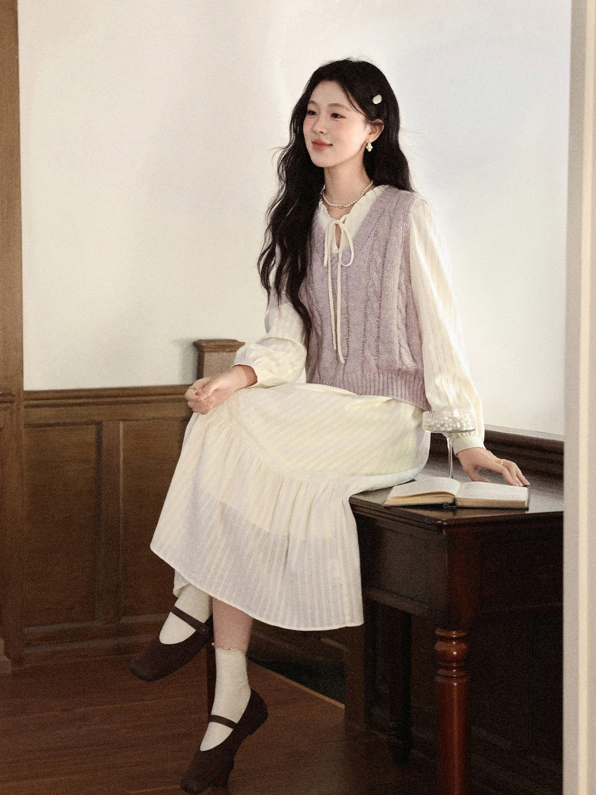 

Женский вязаный жилет South Deer Purple Mist Apricot Language, V-образный вырез, стандартная длина, для многослойных образов