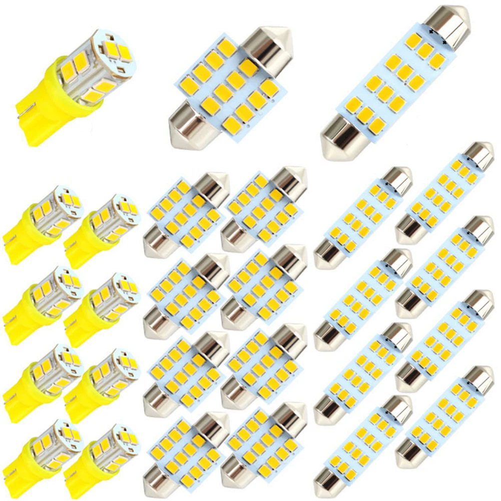 24Pcs Car Light Bulbs T10 31MM 41MM Festoon Replacement Bulbs DC12V 3W Dome Light Bulb LED Car Bulb Kit Set Yellow Interior