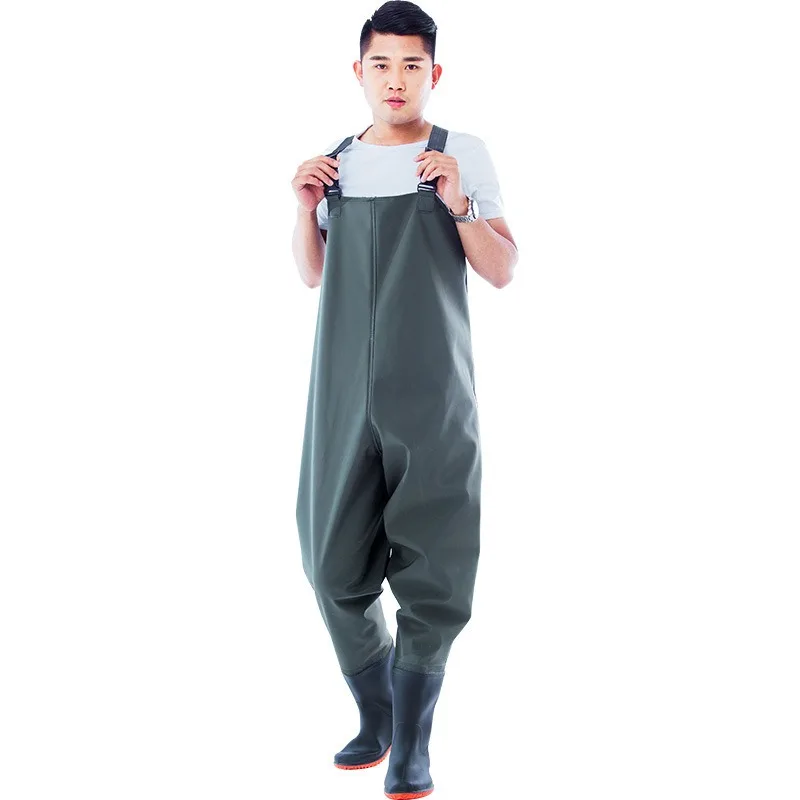 

Men's Durable PVC Waterproof Underwater Overalls Leather Thickened Fishing Pants Wading Clothes Strap Jumpsuit with Shoes