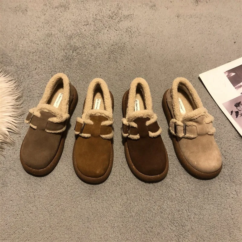 Vrouwen Schoenen Herfst Casual Vrouwelijke Sneakers Ondiepe Mond Klompen Platform Ronde Neus Flats Loafers Bont Herfst Creepers Winter Nieuwe Com