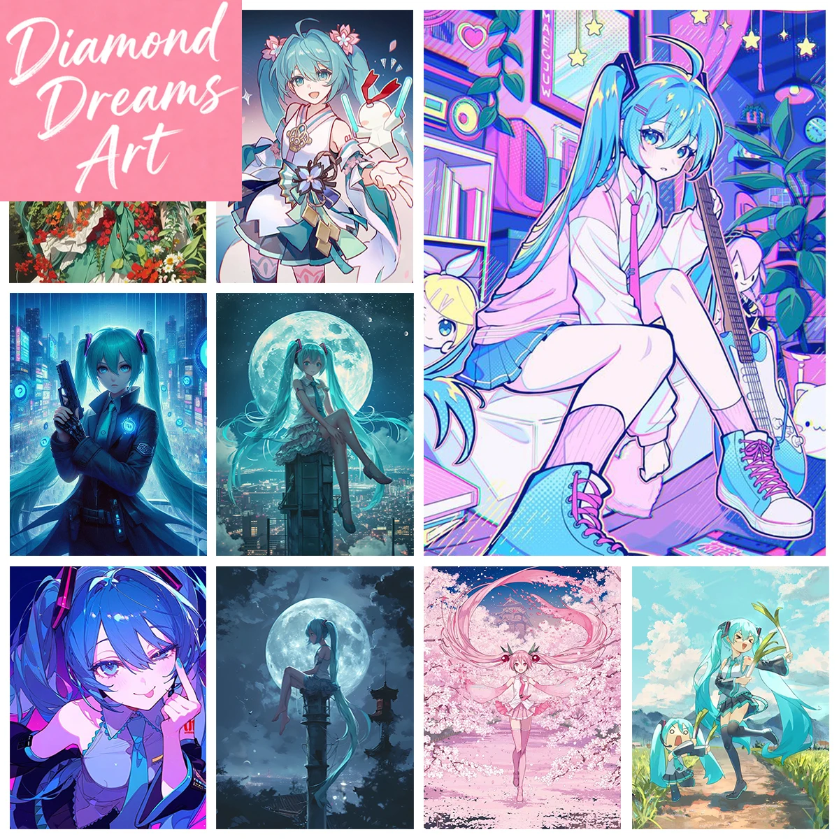 

Frameless,Singer Miku DIY Diamond Painting Kawaii idol 5D Diamond Embroidery Cross Stitch Second Dimension Girl Mural Home Decor
