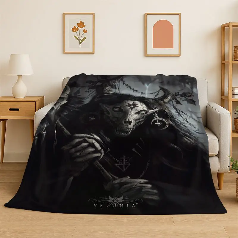Terrifying Ghost Demon Skull Gothic Flannel Blanket Soft Throw Blanket for Bedroom Living Room Bed Travel Camping Picnic Nap