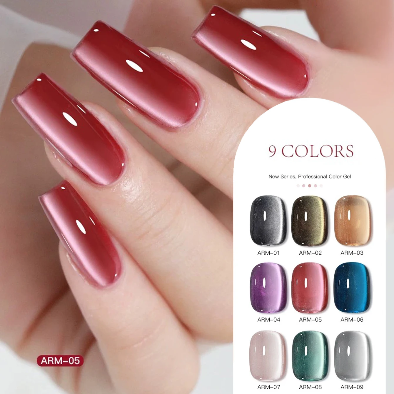 

9PCS Porcelain White Cat Eye Gel Nail Polish 2025 Autumn and Winter Popular Black Red Purple Pink Glass Beads Nail Art Supplies