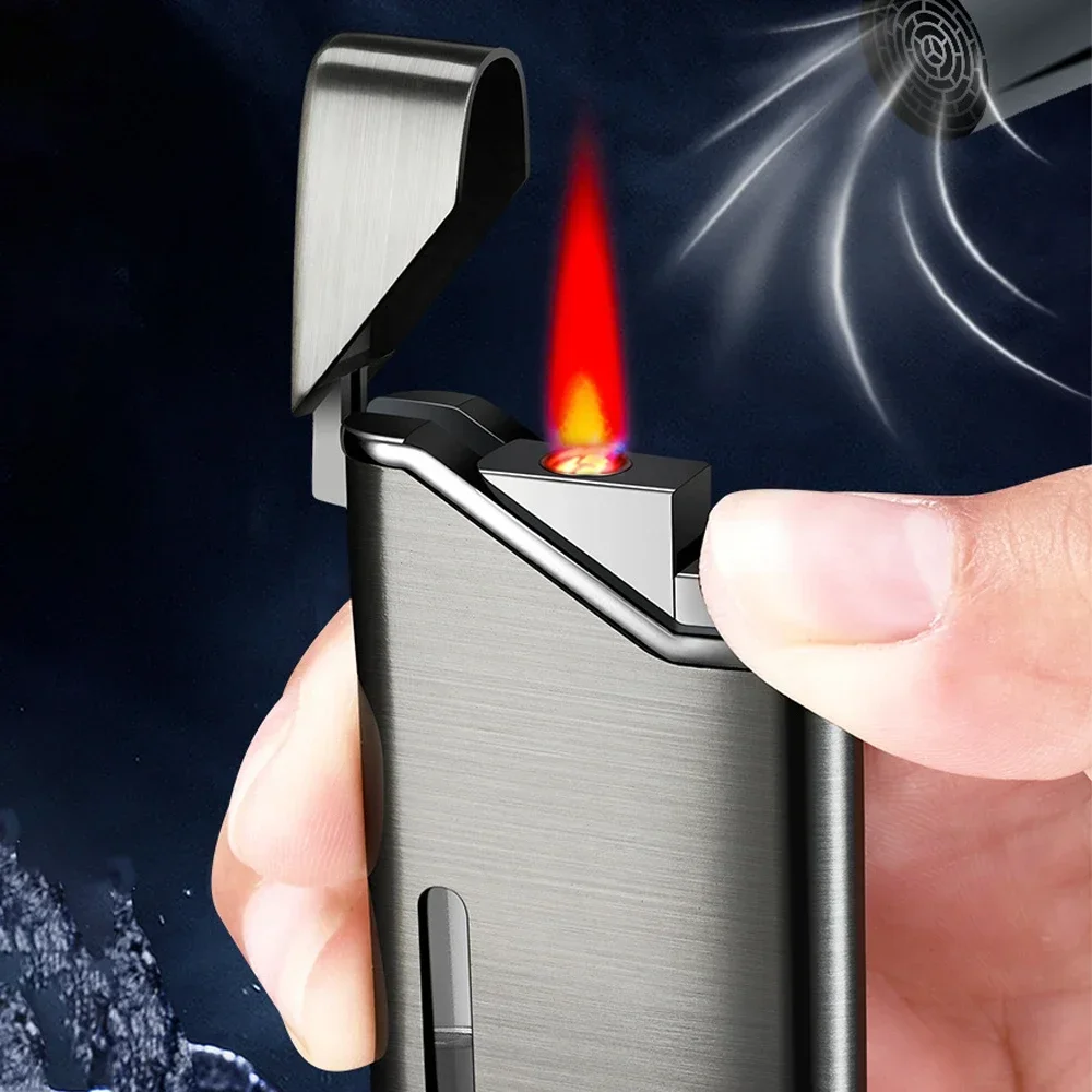 Luminous Jet Red Flame Lighter Adjustable Firepower Windproof Thin Glowing Refillable Butane Gas Lighter Gifts for Men and Women