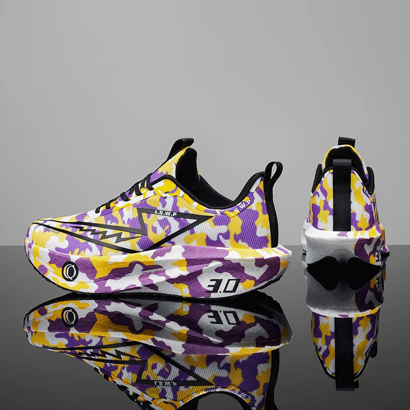 Herren-Freizeitsportschuhe, trendige Camouflage-Laufschuhe für Herren und Damen, hochelastische, dicksohlige, dämpfende Sneaker, atmungsaktive, leichte Laufschuhe aus Mesh-Material, rutschfeste, abriebfeste Außensohle, für Jugendliche geeignet. – Detail 3