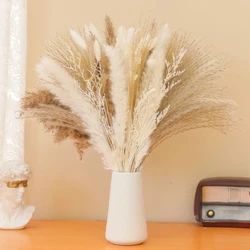 80PCS Natural Dried Pampas Grass for Boho Decor Home  Wedding Floral Arrangements Farmhouse DecorationFluffy Artificial Far