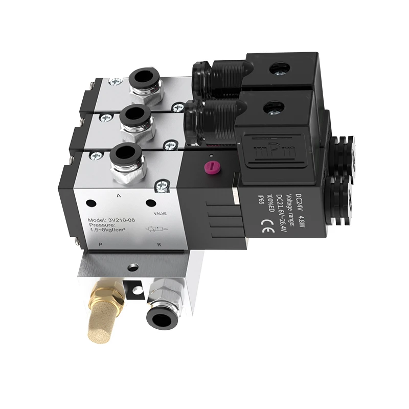 

3V210-08 5/6/7/8 Way Multi Option Pneumatic Solenoid Valve Block With Muffler Fitting Base Manifold 110/220V AC 12/24V DC