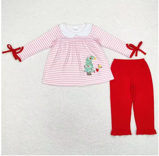 

New Baby Girl Designer Clothes Christmas Boutique Kids Clothes Girls Outfits Cotton Embroidery Girls Clothing Set
