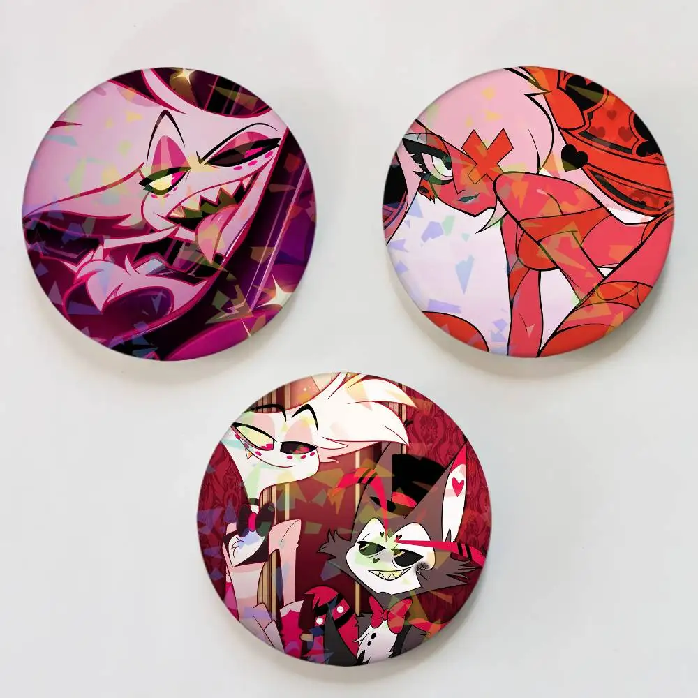 Alastor Angel Dust Vaggie Icons Round Laser Badge Brooch Clothes Backpack Accessories Lapel Decoration Gift