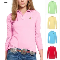Fashion Polo Shirt For Women Embroidery Logo Spring Autumn SportsWear Lapel T Shirt Womens Polo Shirt Casual Tee Femme Slim Tops