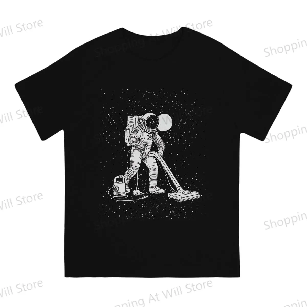Summer Unisex T-shirts  Moon Cleaner – Astronaut Cleaning Space Vacuum Cleaner Round neck short sleeved T-shirt S-6XL