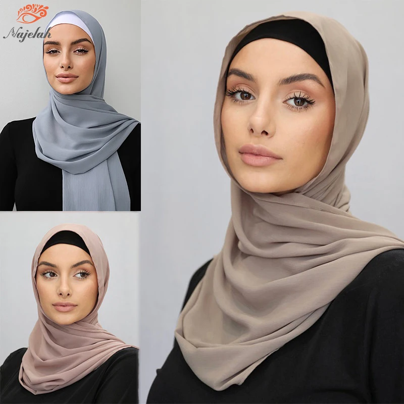 Islamic Abaya Chiffon Hijab Jersey solid Hijabs For Woman Abayas Head Scarf Muslim Dress Women Turbans Instant Arabic Turban