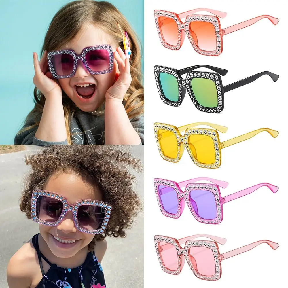 

Crystal Children Sunglasses Kids Rhinestone Square Diamond Sun Glasses Retro Sparkling Glasses for Girls