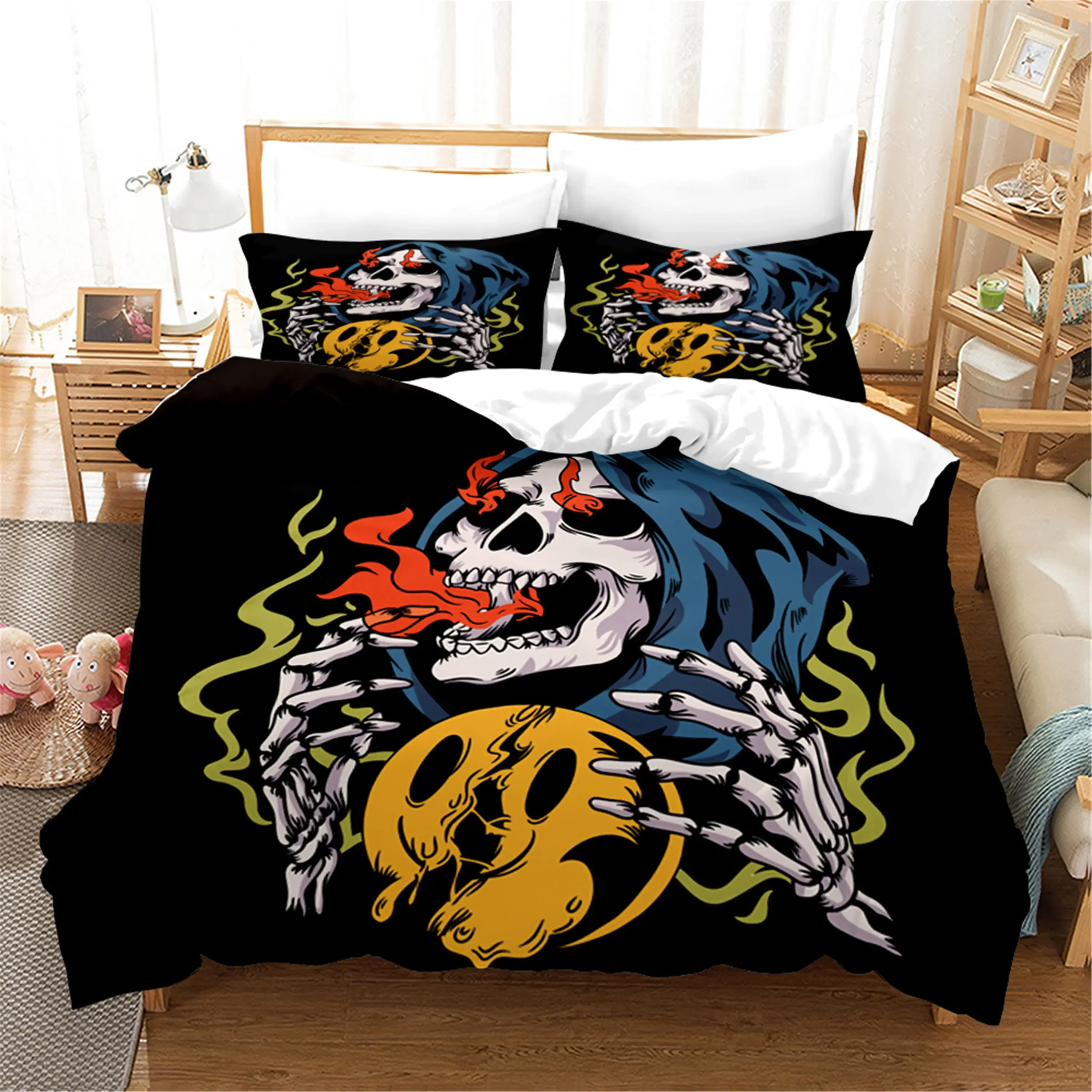 3D Printed Skull Bedding Set Pillowcase Cyber Love Duvet Cover Double Twin Full Queen King Adult Kids Bedclothes Quilt Cover