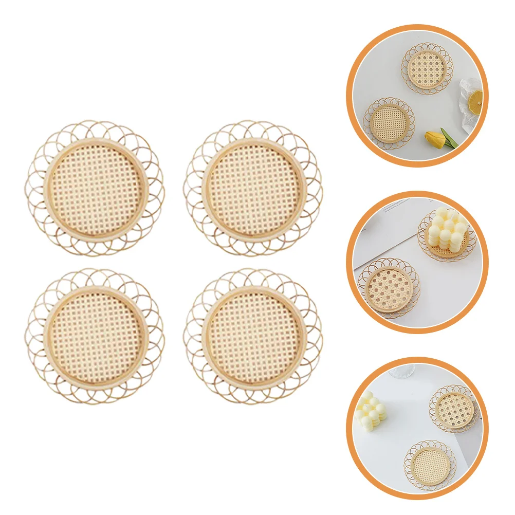 

4Pcs Bamboo Woven Heat Resistant Cup Pads Round Non-Slip Coasters Table Mats Multifunctional Home Decorative Cushions