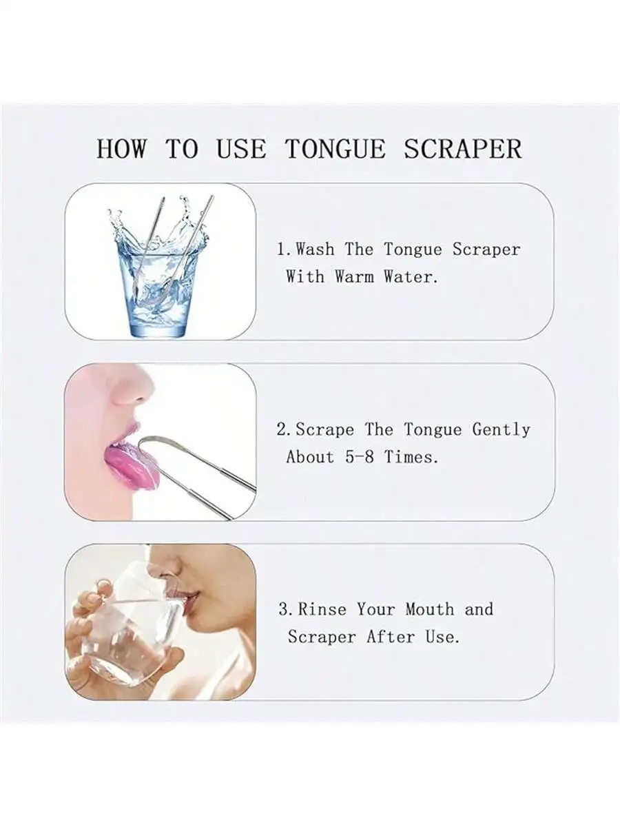 Stainless Steel Tongue Scraper, Tongue Cleaner for Oral Care, Tongue Coating Remover, Fresh Breath Tool for Adults