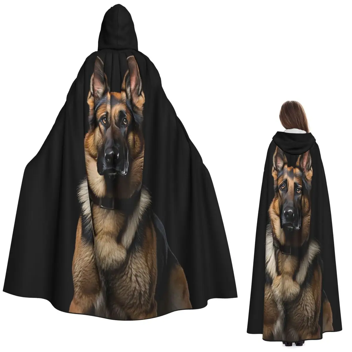 Adorável pastor alemão retrato longo com capuz capa bruxa traje medieval cosplay capa halloweenparty adulto unisex