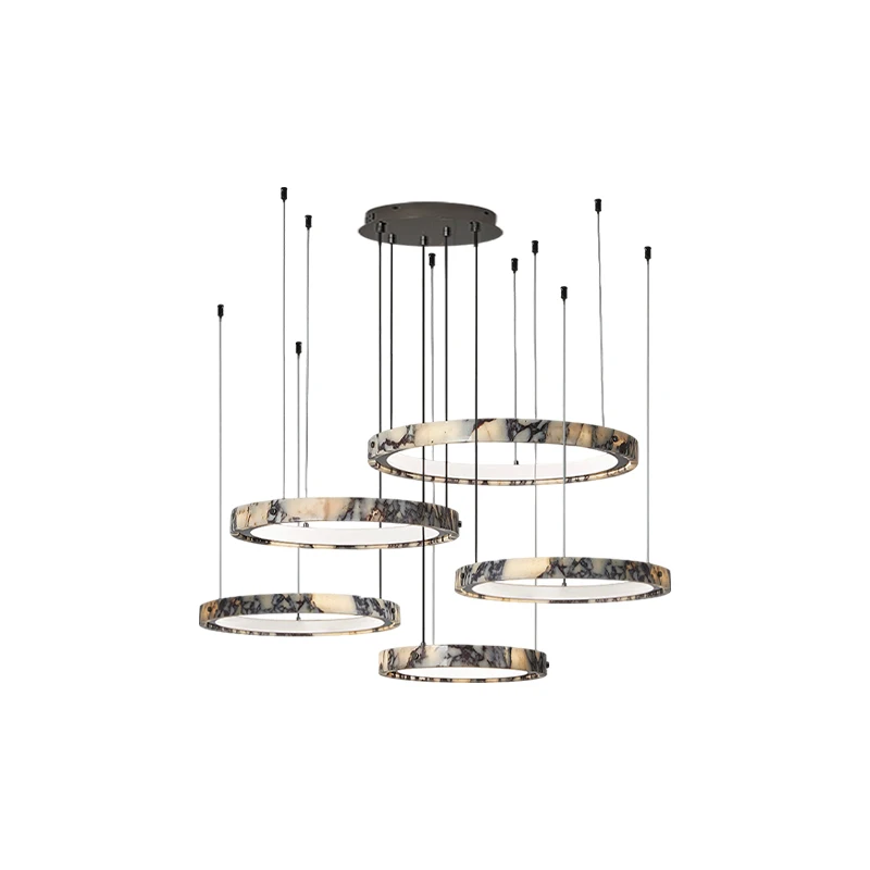 

5-кольцевой мраморный дизайн, светодиодная люстра из нержавеющей стали с регулируемой яркостью, алебастровый подвесной светильник, лампа для столовой