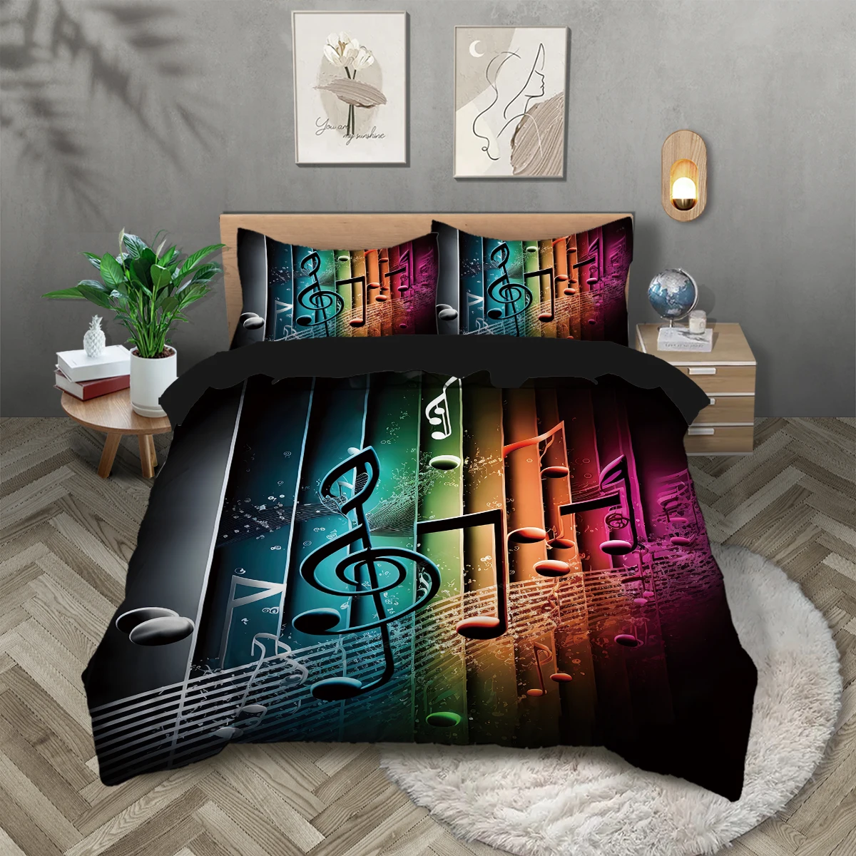 

3pcs Colorful Bedding Set Musical Notation Printed Cozy Soft Duvet Cover King Queen Twin Size Birthday Gift Adult Bedroom Decor