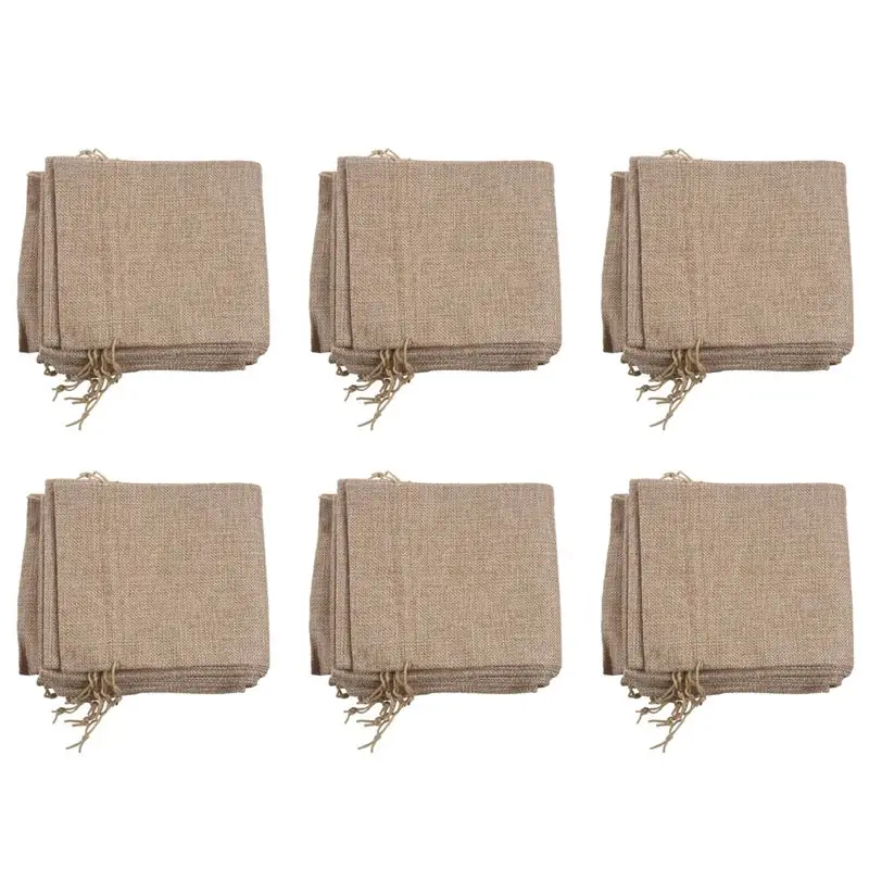 ABRT-60Pcs Jute Wine Bags, 14 X 6 1/4 Inches Hessian Wine Bottle Gift Bags With Drawstring