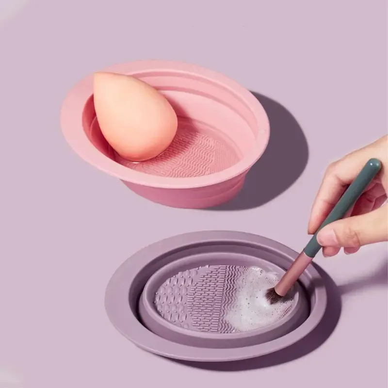 Foldable Silicone Beauty Brush Cleaner - Multi-Function Deep Cleaning Makeup Tool Bowl, Portable And Durable Puff Cleaning Tool