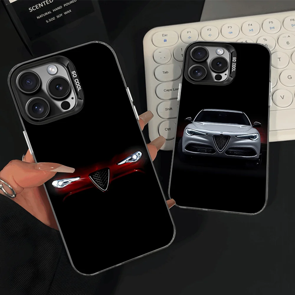 

A- Alfa-es Cool R-Romeos Car Phone Case For iPhone 16,15,14,13,12,11,Pro,Max,Plus,Mini,XS,SE Anti Fall Black Matte Hard Bumper