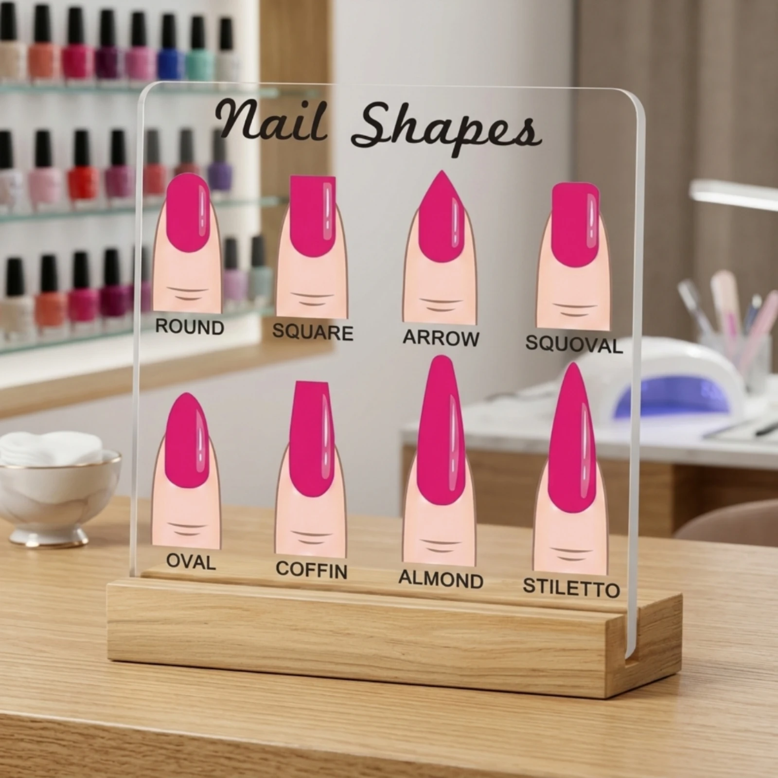 Nail Shape Display Sign Self-Standing Nail Shape Sign Professional Space-Saving for Manicurists, Manicure Stations