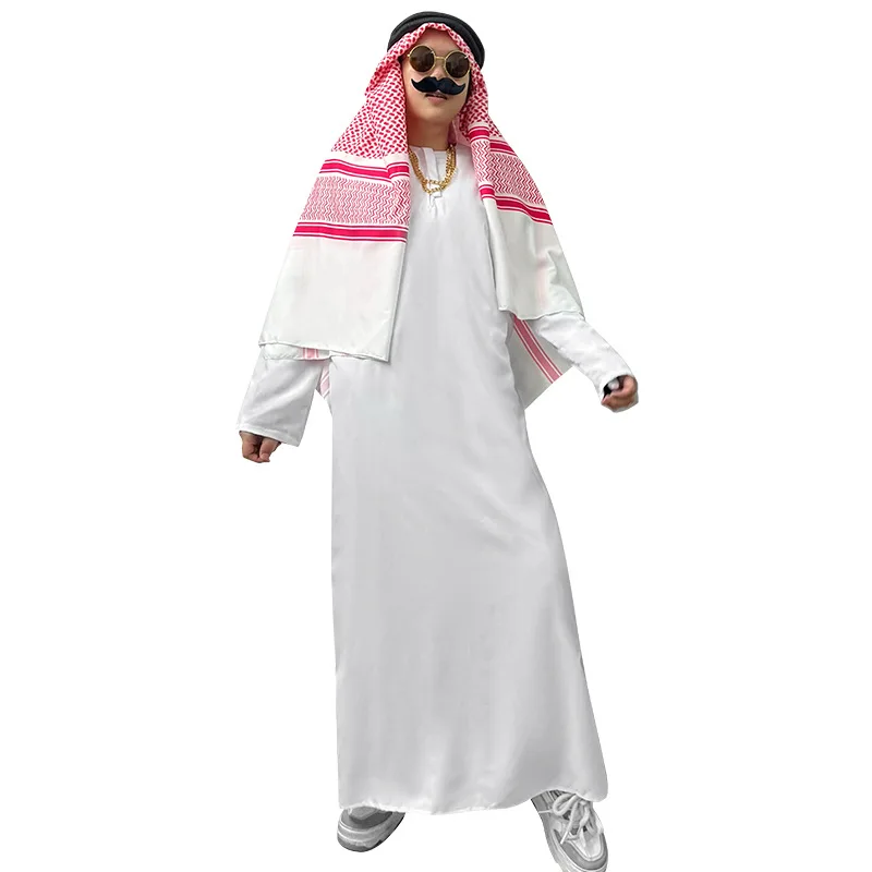 Party Costumes Middle East Dubai Prince Adult Male White Arabian Red Headscarf Costume and Accessories Performance Stage Costume