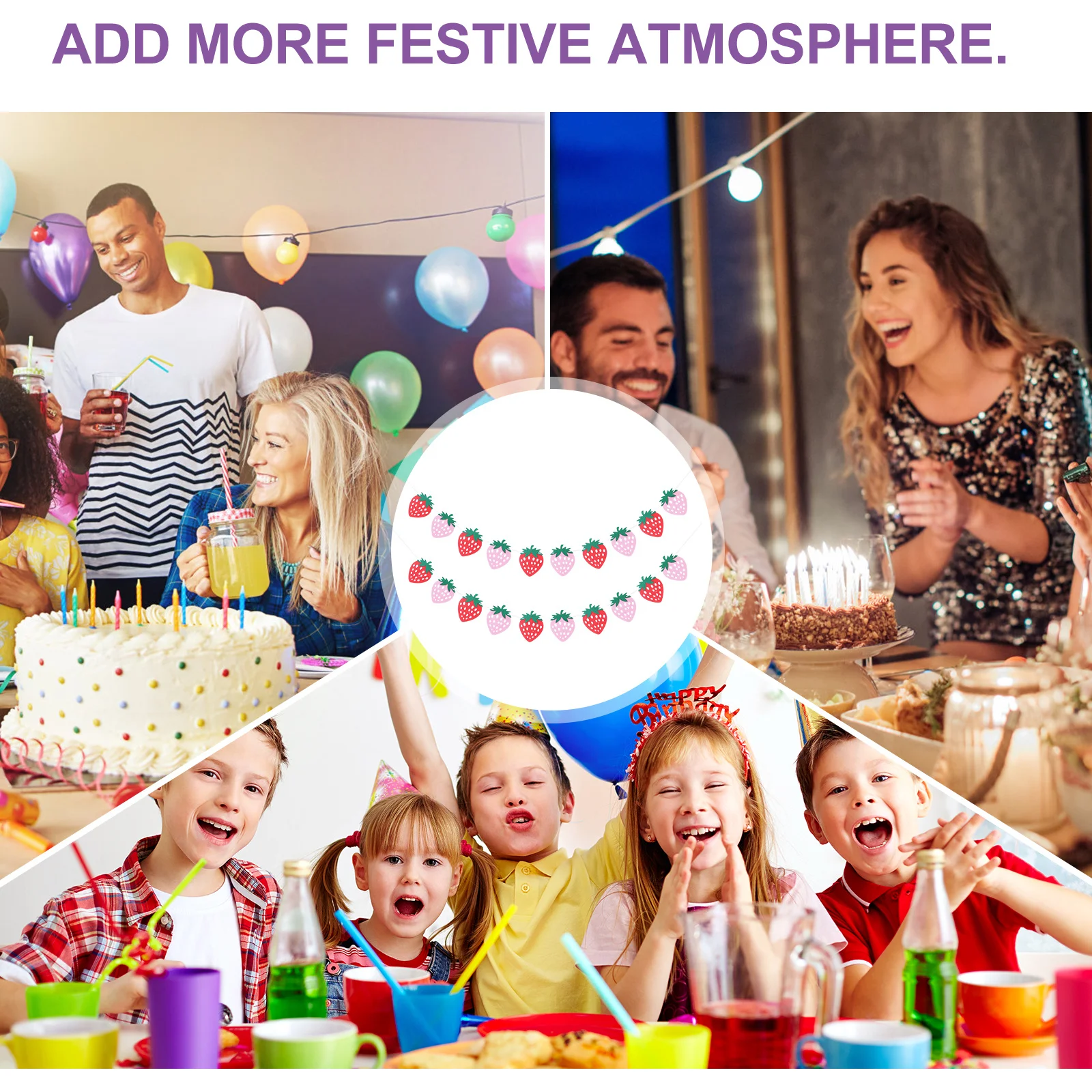 

2Sets Birthday Strawberry Banner Felt Party Hanging Decoration Bunting Garland Happy Birthday Celebration Decor